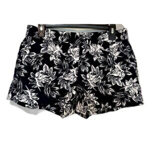 J.Crew Women's Sz 8 Black/White Floral Short Boardwalk Linen Cotton